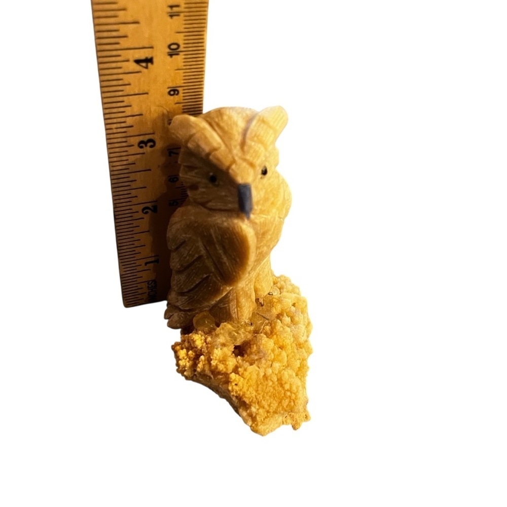 Calcite Carved Stone Owl On Natural Crystal - Picture 5 of 6